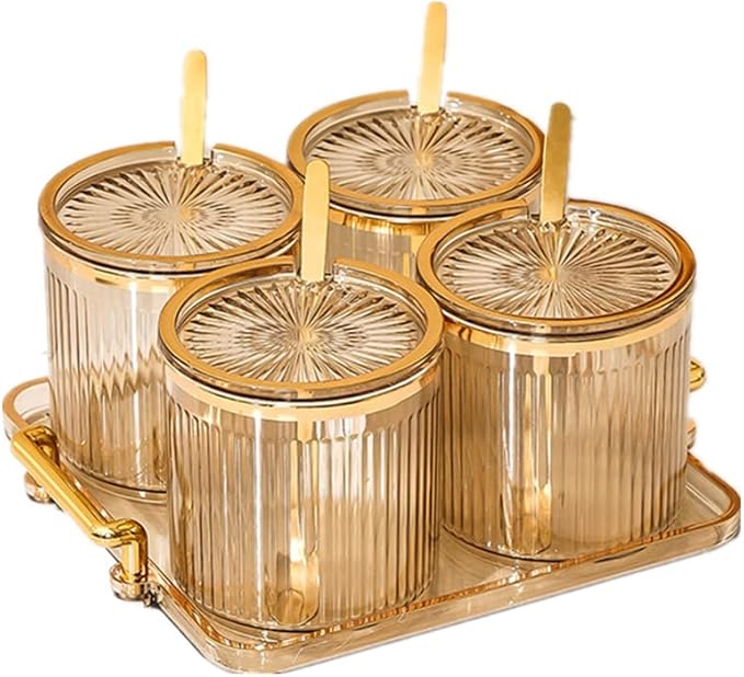 Acrylic Condiment Spice Jars,Condiment Spice Box With Lids and Spoons and Tray,Clear Plastic Condiment Canisters,Seasoning Box 4 Pack,Seasoning Box Set for Kitchen to Storage Salt,Paprika,Sugar-CasaMuseHome