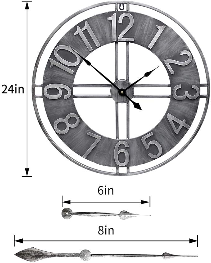 24 inch Large Wall Clock Decorative Metal Retro Oversized Clocks Decor for Home Farmhouse Living Room-CasaMuseHome