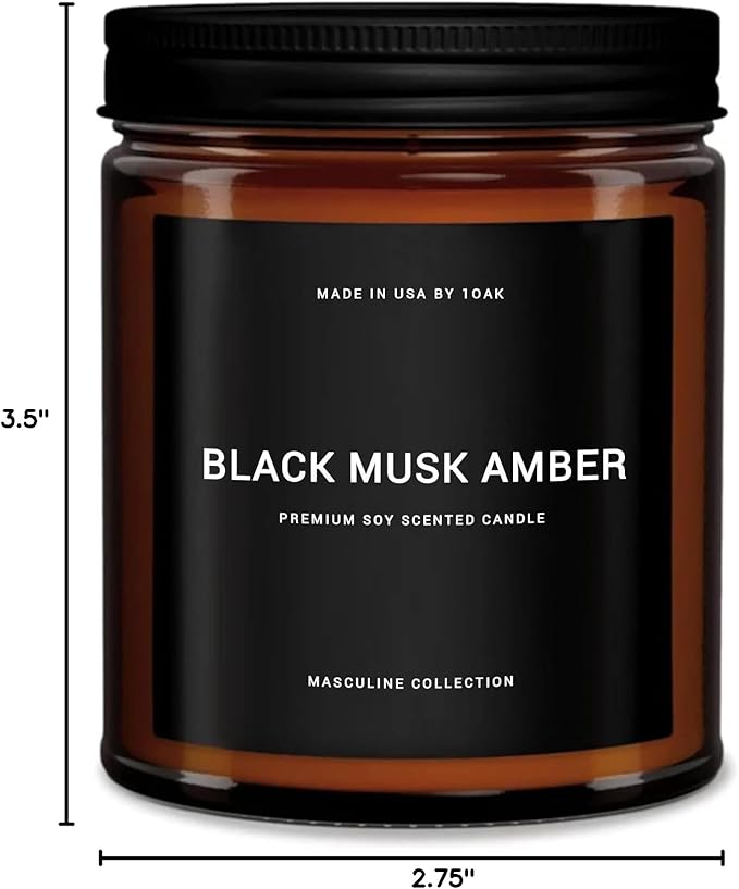 1OAK Black Musk Amber Candle - Soy Wax Scented Candle for Men - 7oz, Long Burning, Masculine - Premium Gift Option-CasaMuseHome