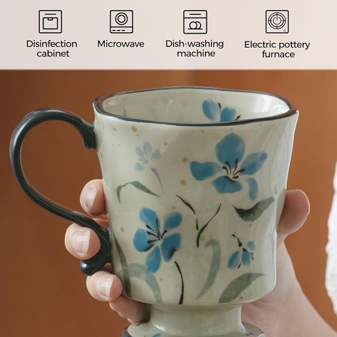360ml -12.17oz Painted Forget-Me-Not Floral Ceramic Mug - Cute Coffee Cup for Latte, Espresso - Gift for Women, Dishwasher Safe-CasaMuseHome