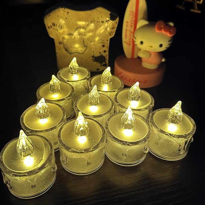 24-Pack Crystal Flameless Tea Lights – Battery Operated LED Candles with Realistic Flicker for Easter Decorations, Wedding Centerpieces, Halloween Party & Holiday Gift Box (Set of 24)-CasaMuseHome