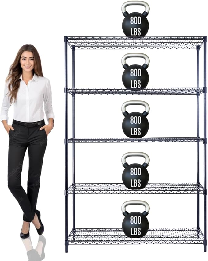 48"x24"x72" Prime Heavy Duty Black 5-Tier Steel Wire Shelving NSF 4000 LBS MAX Capacity Storage Rack for Commercial, School, Home, Garage, Warehouse, Industrial, and Hospital Uses (with Wheels)-CasaMuseHome