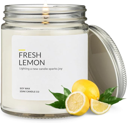 1OAK Soy Wax Fresh Lemon Candle - Citrus Candles for Home, Kitchen, & Summer - Fruity Candles Scented - Long Burning Premium - Hand-Poured (7oz.)-CasaMuseHome
