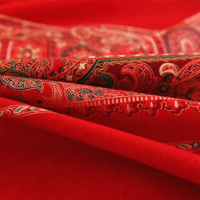 ABREEZE Queen Duvet Covers, Bohemian Retro Bedding Set, Coloful Mandala Down Comforter Cover, Boho Floral Style Quilt Cover, 100% Brushed Cotton, 1 Duvet Cover and 2 Pillow Shams,Red-CasaMuseHome