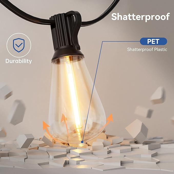 100 FT Solar String Lights Outdoor Waterproof with Remote & USB Port, Solar Power Patio Hanging Lights with Dimmer, Shatterproof LED Edison Bulb Outdoor String Lights for Outside Cafe Yard Fence-CasaMuseHome