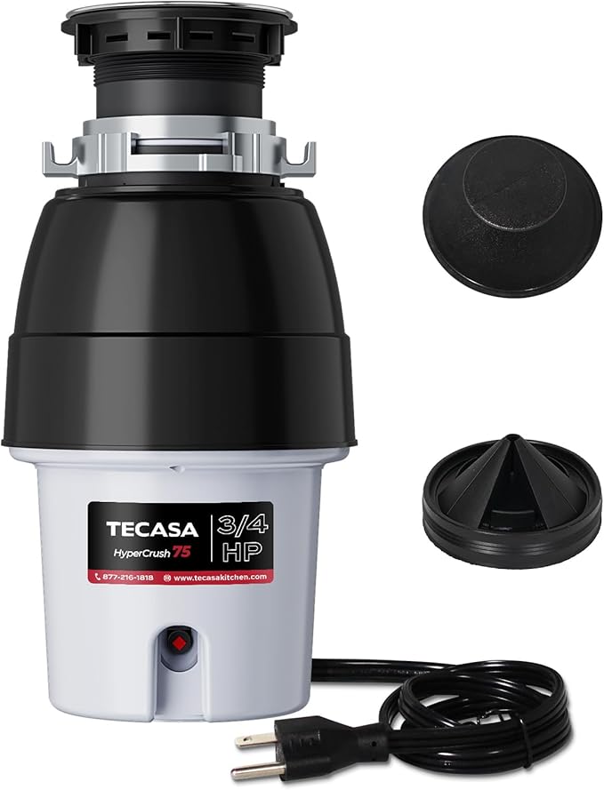 3/4 HP Corded Garbage Disposal for Kitchen Sinks, TECASA Continuous Feed Food Waste Disposer, Sound Reduction, Power Cord Included, Grey and Black - HyperCrush 75-CasaMuseHome