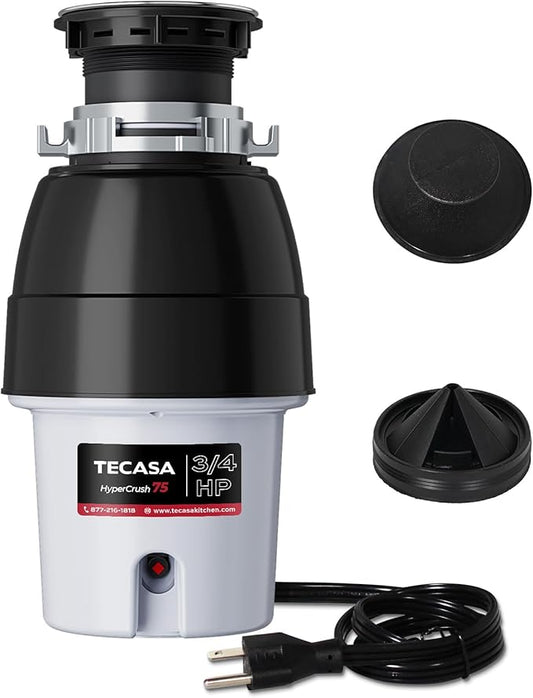 3/4 HP Corded Garbage Disposal for Kitchen Sinks, TECASA Continuous Feed Food Waste Disposer, Sound Reduction, Power Cord Included, Grey and Black - HyperCrush 75-CasaMuseHome