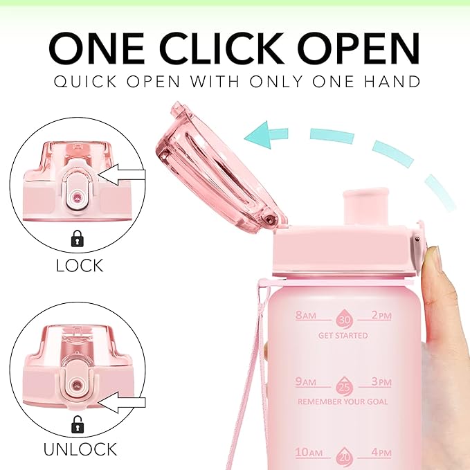 32oz Motivational Water Bottles with Time Marker & Fruit Strainer, Transparent Gradient Color Water Bottle with Times to Drink, Leakproof & BPA Free, Reusable Bottle with Strap (No Straw)-CasaMuseHome