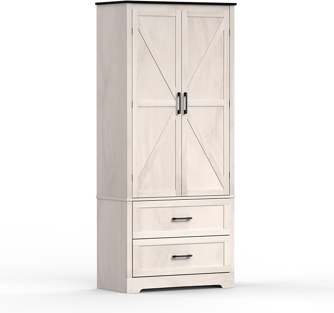 71" Kitchen Pantry Storage Cabinet, Barn Doors Tall Storage Pantry Cabinet with Drawers & Adjustable Shelf, Modern Farmhouse Cupboard Wood Pantry for Kitchen, Living Room, Dining Room, Oak Beige-CasaMuseHome