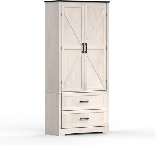 71" Kitchen Pantry Storage Cabinet, Barn Doors Tall Storage Pantry Cabinet with Drawers & Adjustable Shelf, Modern Farmhouse Cupboard Wood Pantry for Kitchen, Living Room, Dining Room, Oak Beige-CasaMuseHome