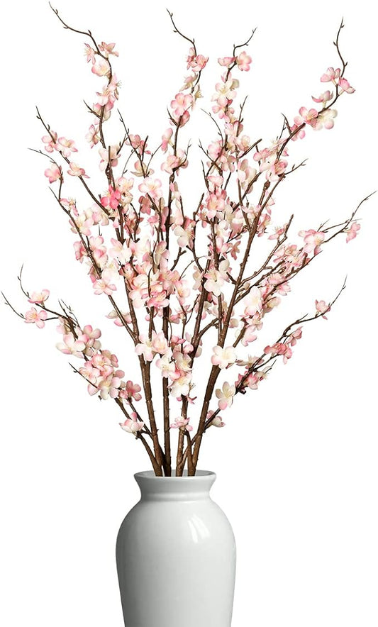 4Pcs Cherry Blossom Branches Artificial Flowers for Spring Summer Indoor Decoration,Faux Long Stem Artificial Flowers for Wedding Home Office Bedroom Party Table Centerpieces Decor (Pink)-CasaMuseHome
