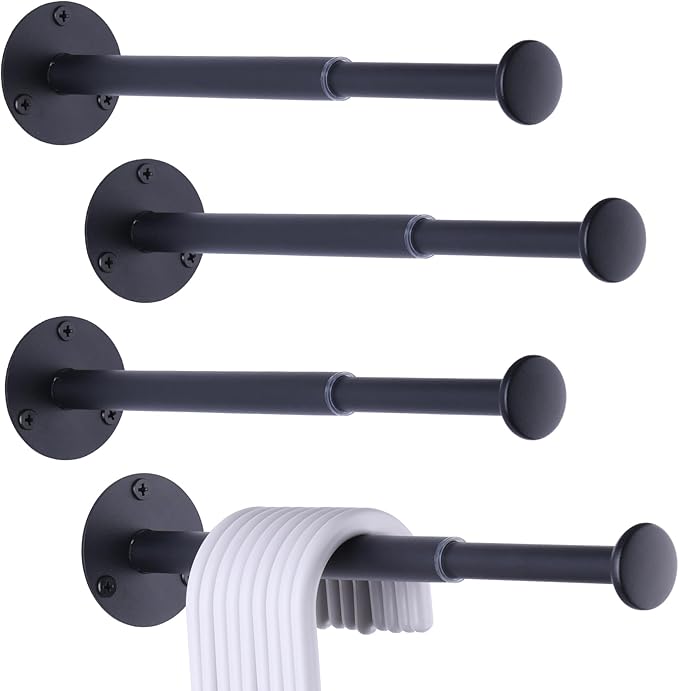 4 Pack Retractable Hanger Holder for Laundry Room, Wall Mount Organizer Rack for Lightweight Clothes, Space Saving Laundry Hook Rod, Keep Empty Hangers Handy, Black-CasaMuseHome