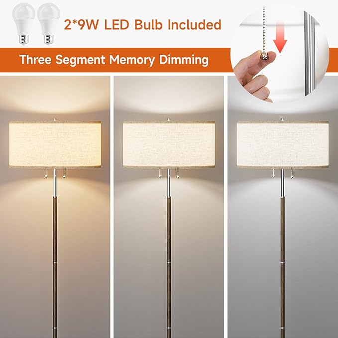 2-Light Floor Lamp, Mid Century Floor Lamp with Beige Lampshade, Standing Lamp Tall Lamp for Living Room Bedroom, 3 Color Temperatures 9W Bulb Include-CasaMuseHome