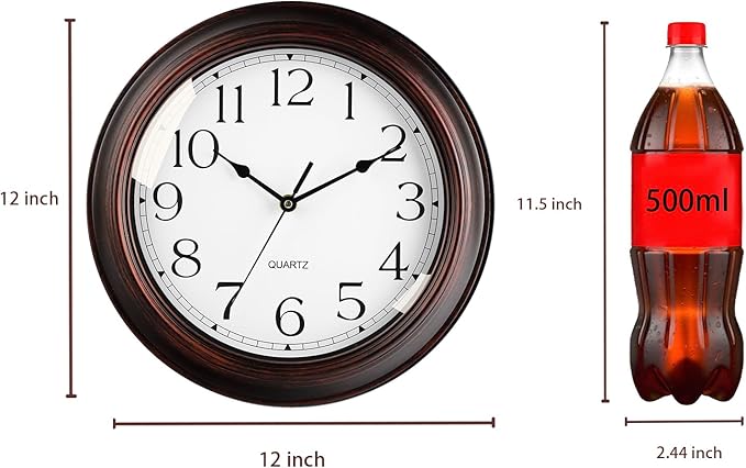 12 Inch Wall Clocks Battery Operated Silent Non-Ticking Wall Clock Vintage Retro Rustic Style Decorative for Living Room Kitchen (Bronze)-CasaMuseHome