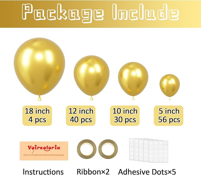 130pcs Metallic Gold Balloons Different Sizes 18" 12" 10" 5" Party Latex Balloons for Birthday Graduation Baby Shower Wedding Anniversary New Year Party Decorations-CasaMuseHome