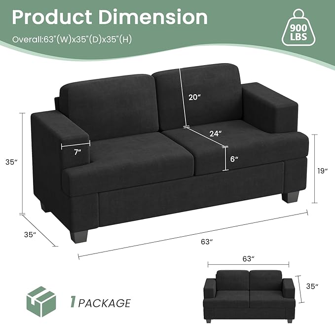 2 Piece Set Comfy Sofa Couch, 3 Seater & Loveseat Sofa with Deep Seats, Modern Sleeper Couch for Living Room, Dark Grey Chenille-CasaMuseHome