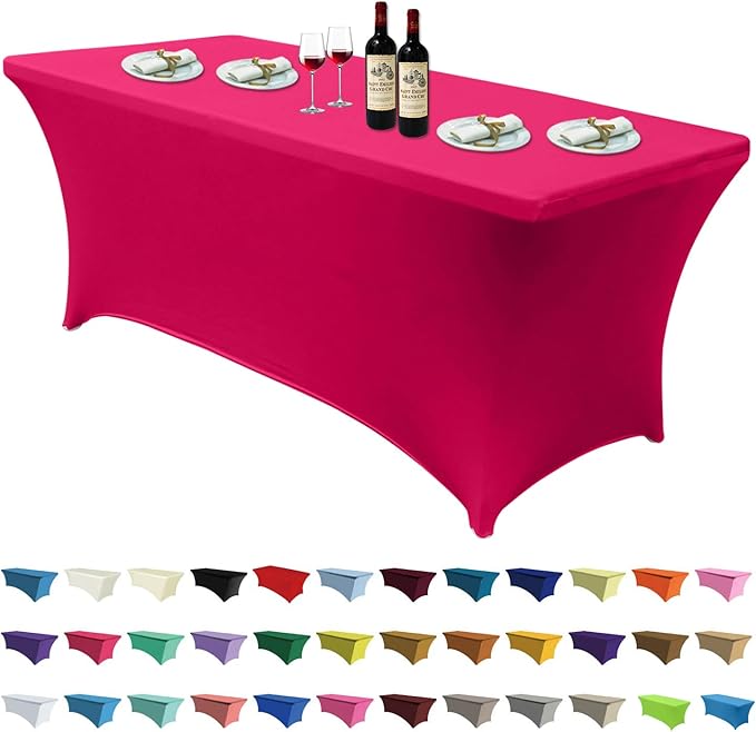 ABCCANOPY 6 FT Spandex Table Cover Stretch Fitted Wrinkle Resistant Tablecloth Reuse for Rectangular Folding Table Patry Event Wedding Banquet Protector Magenta-CasaMuseHome