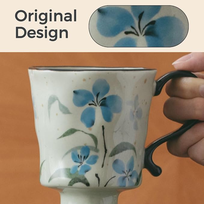 360ml -12.17oz Painted Forget-Me-Not Floral Ceramic Mug - Cute Coffee Cup for Latte, Espresso - Gift for Women, Dishwasher Safe-CasaMuseHome