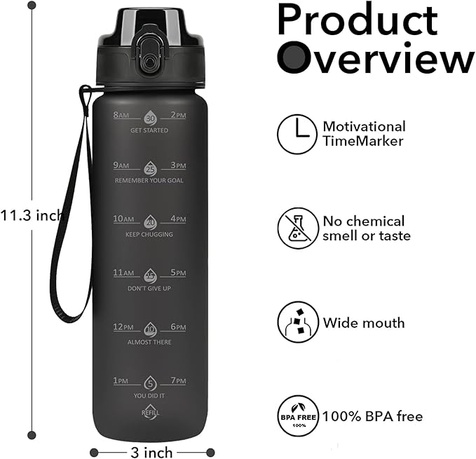 32oz Motivational Water Bottles with Time Marker & Fruit Strainer, Transparent Gradient Color Water Bottle with Times to Drink, Leakproof & BPA Free, Reusable Bottle with Strap (No Straw)-CasaMuseHome