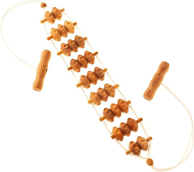 2 Pcs Wooden Sturdy Lymphatic Drainage Roller & Back Massager with Ropes, Maderotherapy, Body Sculpting- Recommended by Professionals (Roller & Massager)-CasaMuseHome