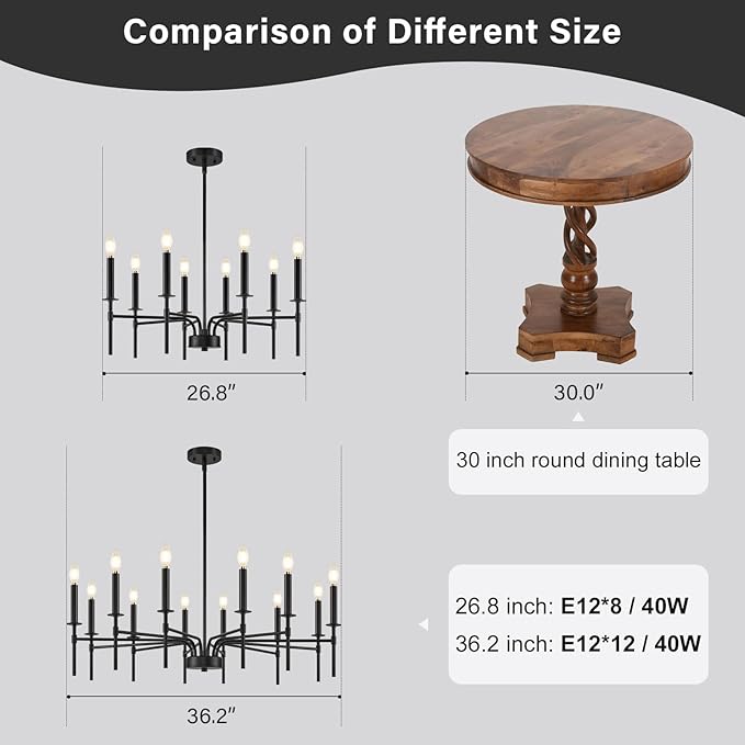 8 Light Black Chandelier Light Fixture, Modern Farmhouse Chandeliers for Dining Room Light Fixture, Metal Candle Pendant Chandelier for Foyer Entryway Stairs Living Room Bedroom Kitchen-CasaMuseHome