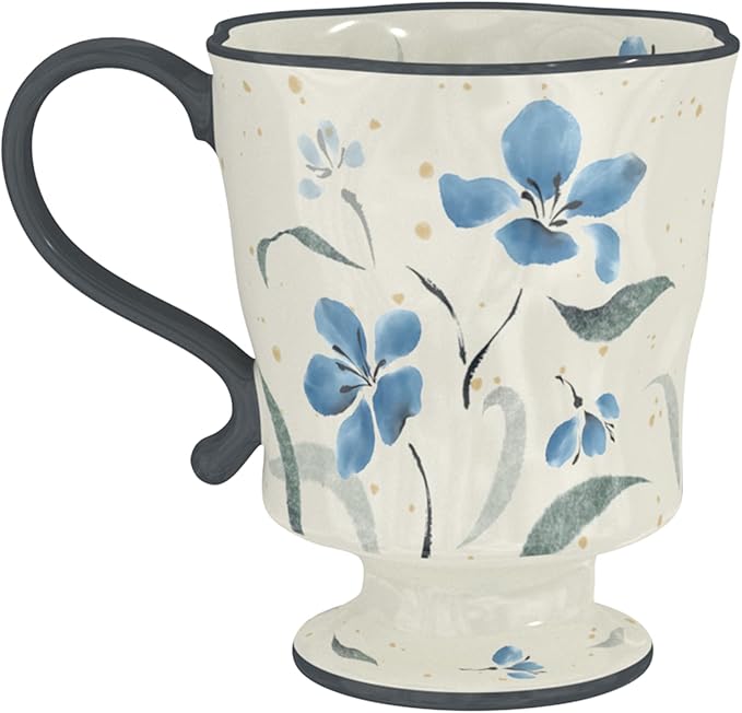 360ml -12.17oz Painted Forget-Me-Not Floral Ceramic Mug - Cute Coffee Cup for Latte, Espresso - Gift for Women, Dishwasher Safe-CasaMuseHome
