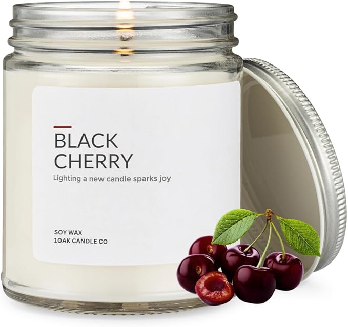 1OAK Soy Wax Scented Candles (Black Cherry) - Black Cherry Candle - Soy Candles for Home Scented - Long Burning Candles Premium - Hand-Poured (7oz.)-CasaMuseHome