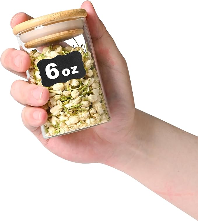 6oz Glass Food Storage Jars, Glass Jars with Bamboo Lids, Kitchen Storage Jars, Set of 12, Canisters with Airtight Lids for Spice, Coffee, Cookie, Pantry Organizers-CasaMuseHome