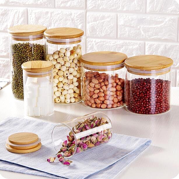 15oz Glass Food Storage Jars, Glass Jars with Bamboo Lids, Kitchen Storage Jars, Set of 6, Canisters with Airtight Lids for Spice, Coffee, Cookie, Pantry Organizers-CasaMuseHome