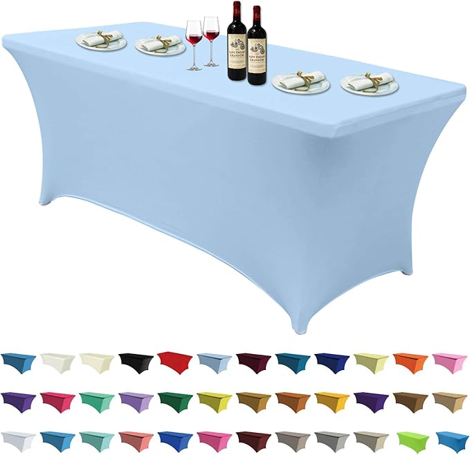 ABCCANOPY 6 FT Spandex Table Cover Stretch Fitted Wrinkle Resistant Tablecloth Reuse for Rectangular Folding Table Patry Event Wedding Banquet Protector Sky Blue-CasaMuseHome