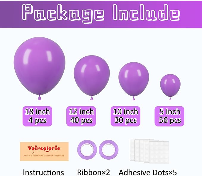 130pcs Purple Balloons Different Sizes 18" 12" 10" 5" Party Latex Balloons for Birthday Baby Shower Halloween Wedding Valentine's Day Party Bachelorette Decorations-CasaMuseHome