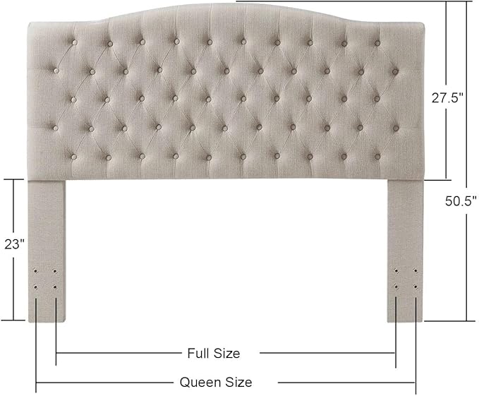 24KF Upholstered Tufted Button Linen Fabric Headboard,Comfortable Fashional Headboard Queen/Full Size,Linen-CasaMuseHome