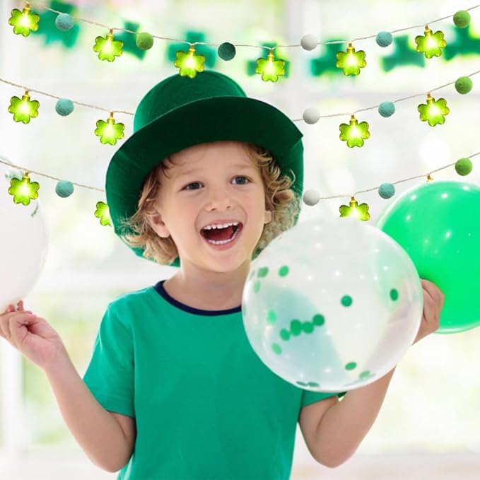 9.85Ft St Patricks Day Lights Garland 20 Pompoms 20 LEDs Green Lucky Clover Lights Shamrock String Lights with Timer for Indoor Bedroom Party Bar Garden St. Patrick's Day Decoration Green Irish Decor-CasaMuseHome