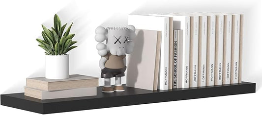 40 Inch Floating Shelf 1 Pack Large Floating Shelves for Wall No Drilling Accessories Included Deep Wall Shelves for Living Room Kitchen Farmhouse 40" W x 12" D x 1.2" Black-CasaMuseHome