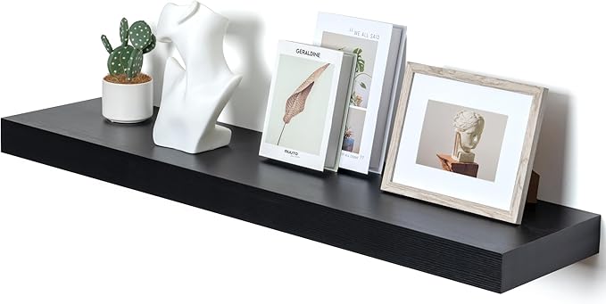 12'' Deep Floating Shelves, 48 Inch Large Floating Shelf Black, Deep Wall Shelves for Living Room Bathroom Laundry Room Bedroom Kitchen Home Office - Black-CasaMuseHome