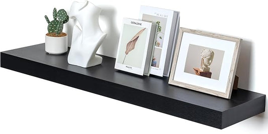 12'' Deep Floating Shelves, 48 Inch Large Floating Shelf Black, Deep Wall Shelves for Living Room Bathroom Laundry Room Bedroom Kitchen Home Office - Black-CasaMuseHome