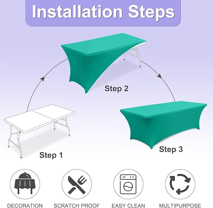 ABCCANOPY 6 FT Spandex Table Cover Stretch Fitted Wrinkle Resistant Tablecloth Reuse for Rectangular Folding Table Patry Event Wedding Banquet Protector Turquoise-CasaMuseHome