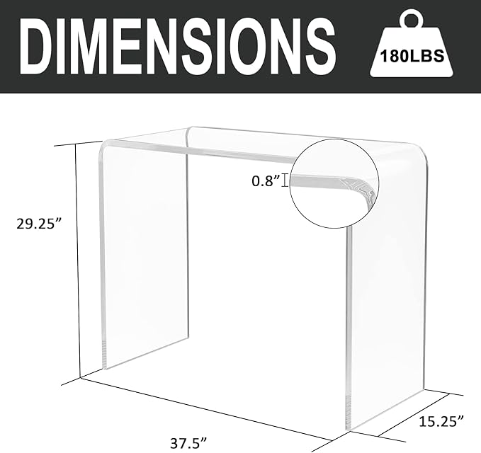 Acrylic Console Table, 37.5” L Thick Modern Entryway Table for Hallway, Living Room, Clear Acrylic Desk, 37.5” W x 29.25” H x 15.25” D, 220LBS Weight Capacity.-CasaMuseHome