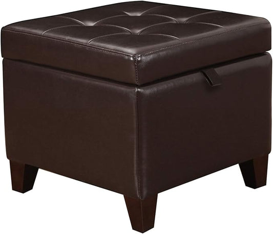 Adeco 15.2" Modern Brown Faux Leather Storage Ottoman with Tufted Flip Top for Living Room, Tufted Accents Rectangular Bench for Foot Rest-CasaMuseHome