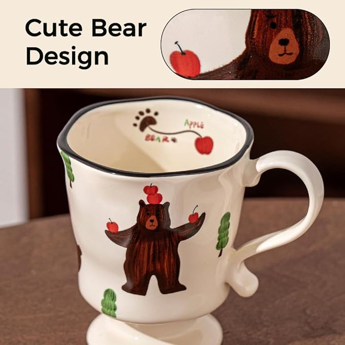 360ml -12.17oz Painted Cute Bear Ceramic Mug - Cute Coffee Cup for Espresso,Cappuccino, Turkish Tea - Gift for Women, Dishwasher Safe-CasaMuseHome