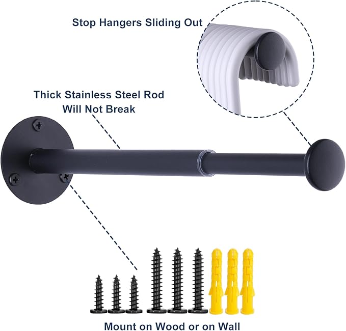2 Pack Retractable Hanger Holder for Laundry Room, Wall Mount Organizer Rack for Lightweight Clothes, Space Saving Laundry Hook Rod, Keep Empty Hangers Handy, Black-CasaMuseHome