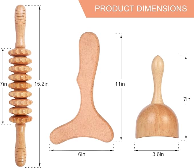 3-in-1 Wood Therapy Massage Tools Lymphatic Drainage Massager Wooden Massager for Maderoterapia,Anti-Cellulite, Body Sculpting & Contouring-CasaMuseHome