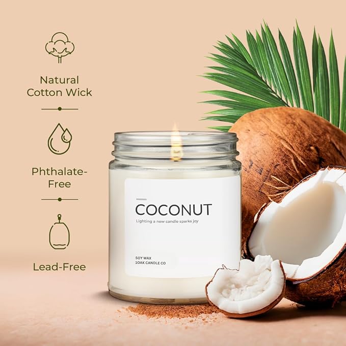 1OAK Soy Wax Scented Candle (Coconut) - Long Burning Premium Hand-Poured (7oz.)-CasaMuseHome