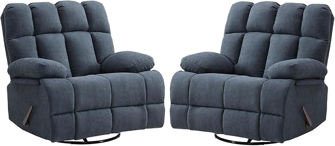 2PCS Oversized Recliner Chair, 360° Swivel Rocker Recliner for Big Man, Extra Wide Manual Recliner, Overstuffed Soft Rocking Sofa Chair for Living Room(Grey)-CasaMuseHome