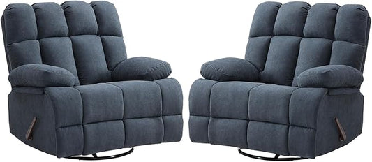2PCS Oversized Recliner Chair, 360° Swivel Rocker Recliner for Big Man, Extra Wide Manual Recliner, Overstuffed Soft Rocking Sofa Chair for Living Room(Grey)-CasaMuseHome