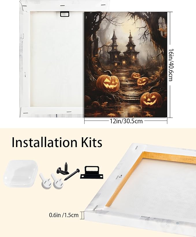 AbcCustomize Halloween Canvas Wall Art - Spooky Haunted House & Eerie Pumpkins Poster, Gothic Fall Decorations for Home, Vintage Halloween Decor Indoor for Living Room, Bedroom & Party-CasaMuseHome