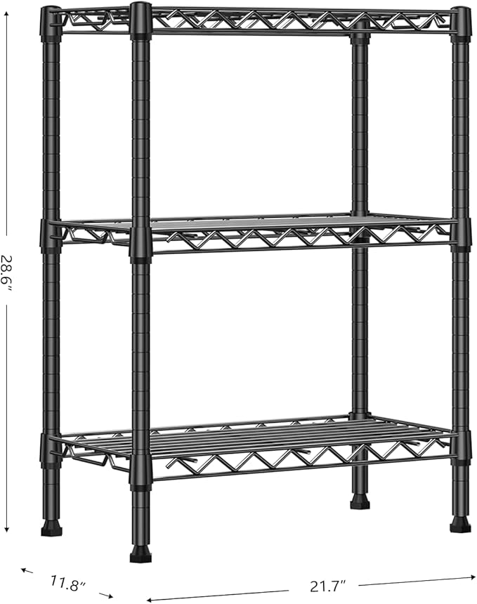 750 lbs 3 Tier Shelf Metal Storage Shelves Wire Rack Closet Organizers with PP Board for Garage Kitchen Bathroom Laundry Black 11.8" D x 21.7" W x 28.6" H-CasaMuseHome