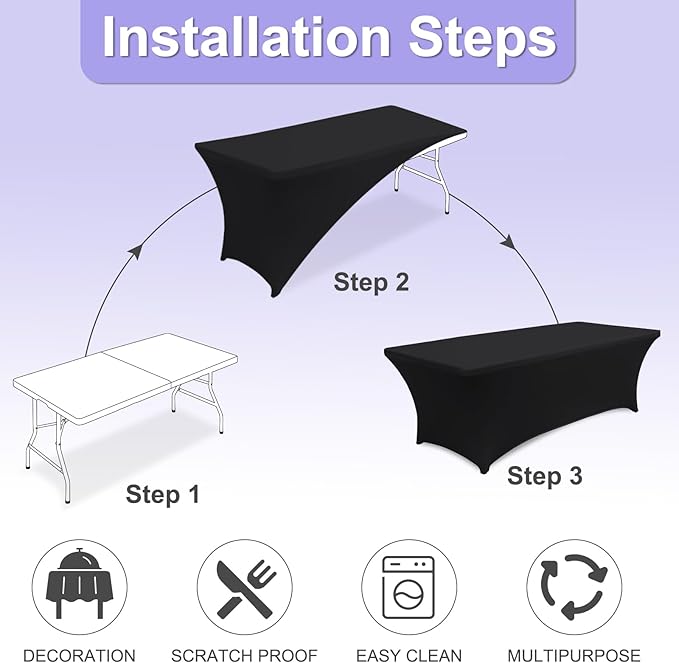 ABCCANOPY 6 FT Black Spandex Table Cover Wrinkle Resistant Fitted Stretch Tablecloth Reuse for Rectangular Folding Table Patry Event Wedding Banquet Protector 2 Pack-CasaMuseHome