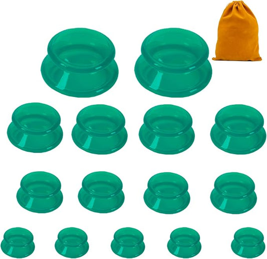 15Pcs Cupping Therapy Set-Professional Silicone Cupping, Suitable for Facial Body Massage/Deep Myofascial Release/Pain Relief/Muscle Relaxation & More (Green,15pcs)-CasaMuseHome