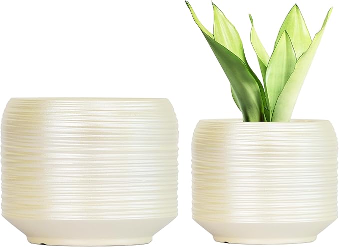 8 Inch + 6 Inch Ceramic Plant Pots Indoor with Drainage – Flower Pot Set, Decorative Indoor Planters for House Plants and Garden Use-CasaMuseHome